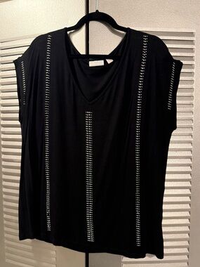 Women's Black Stud-Embellished V-Neck Top